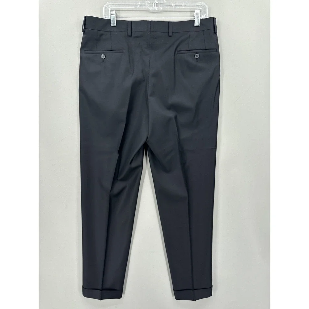 Samuelsohn Pants Mens 34x30 Black Super 110s Wool Flat Front Dress Cuffed Canada